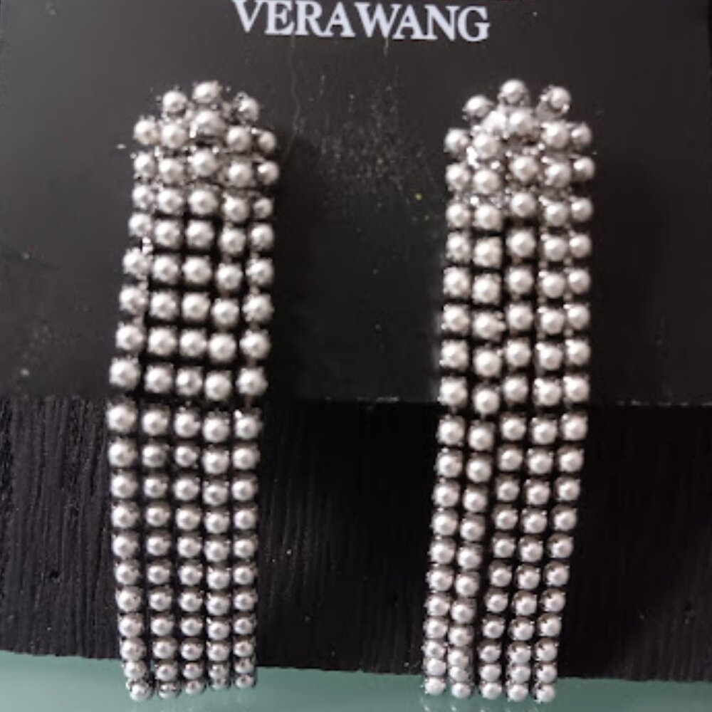 VERA WANG Rocker Chic Gunmetal Pearl Waterfall Drop Earrings**NEW!